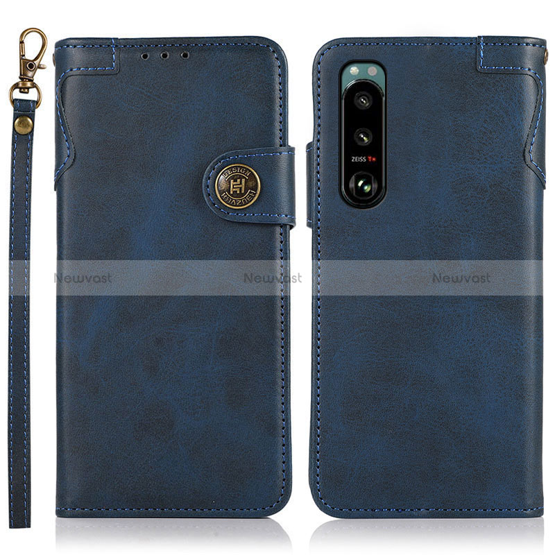 Leather Case Stands Flip Cover Holder K03Z for Sony Xperia 5 III Blue