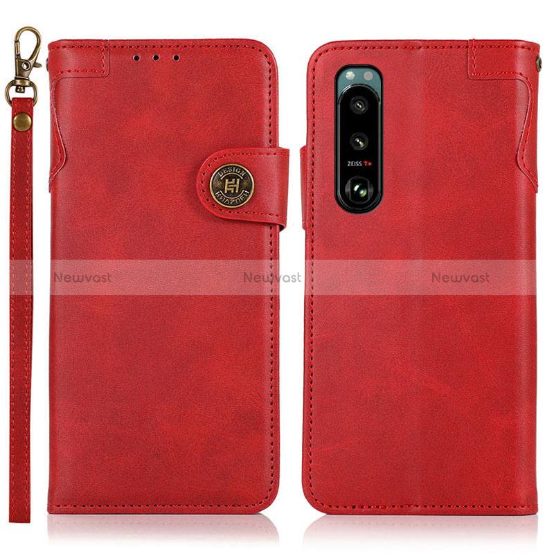 Leather Case Stands Flip Cover Holder K03Z for Sony Xperia 5 III Red