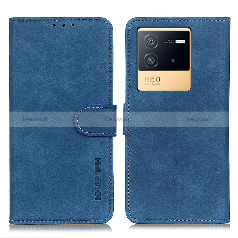 Leather Case Stands Flip Cover Holder K03Z for Vivo iQOO Neo6 5G Blue