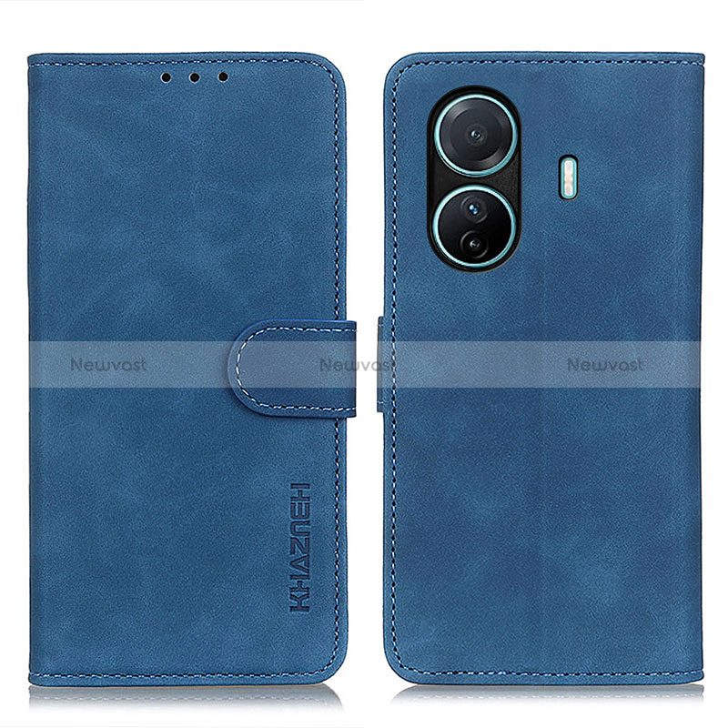 Leather Case Stands Flip Cover Holder K03Z for Vivo iQOO Z6 Pro 5G Blue