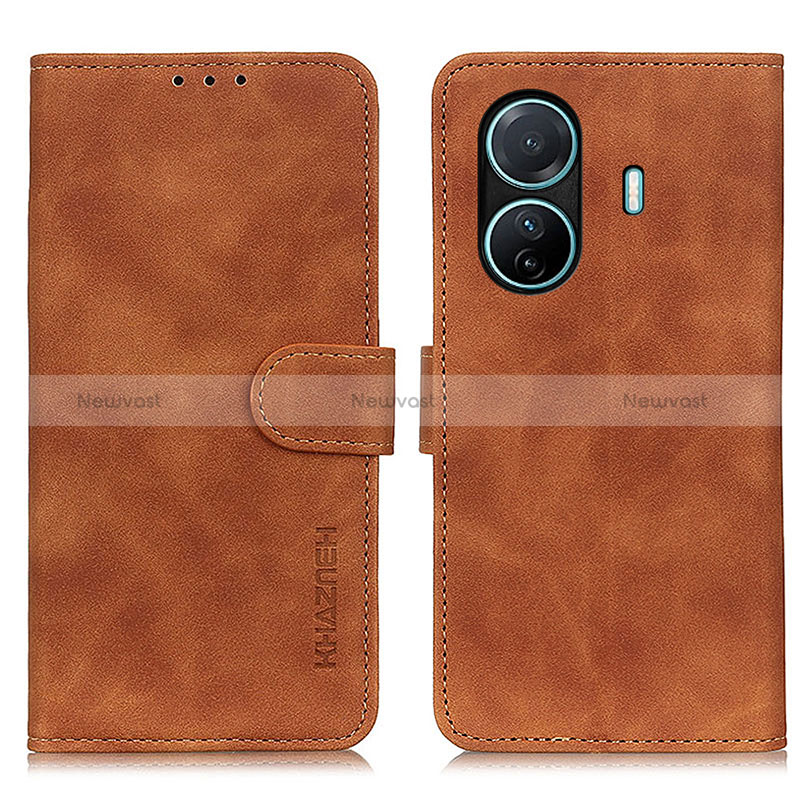 Leather Case Stands Flip Cover Holder K03Z for Vivo iQOO Z6 Pro 5G Brown