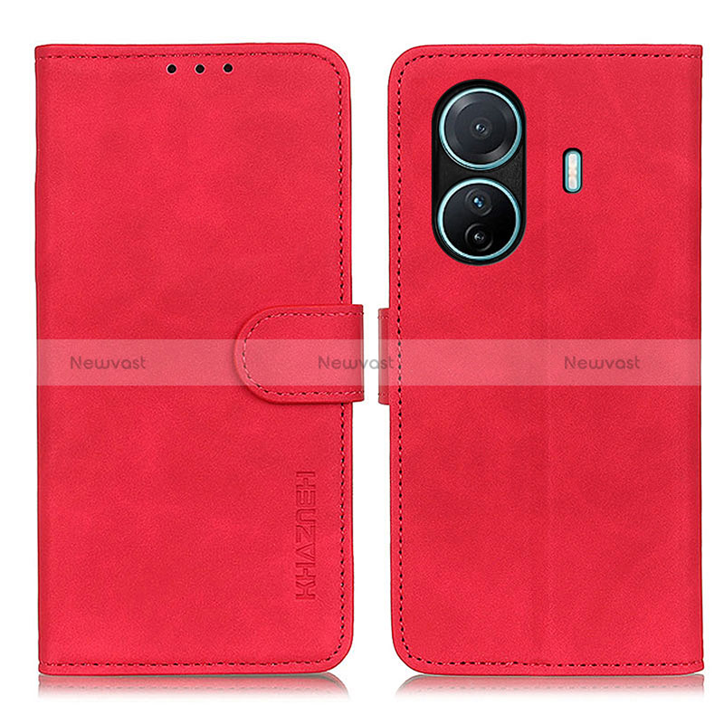 Leather Case Stands Flip Cover Holder K03Z for Vivo iQOO Z6 Pro 5G Red