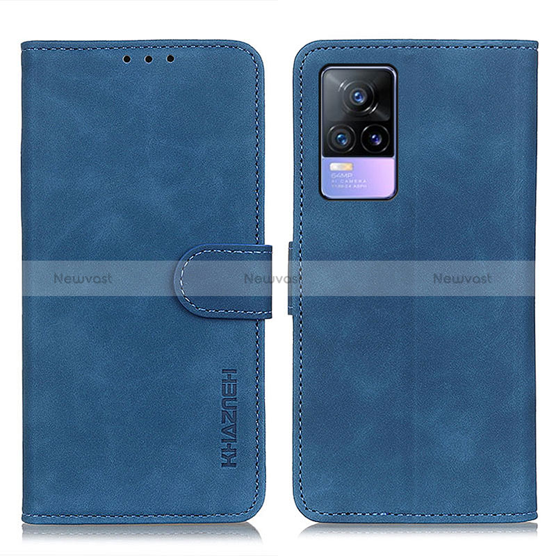 Leather Case Stands Flip Cover Holder K03Z for Vivo V21e 4G Blue