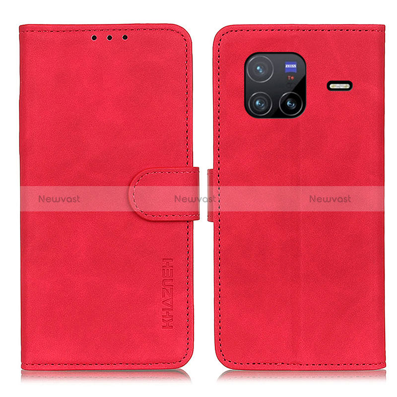 Leather Case Stands Flip Cover Holder K03Z for Vivo X80 5G Red