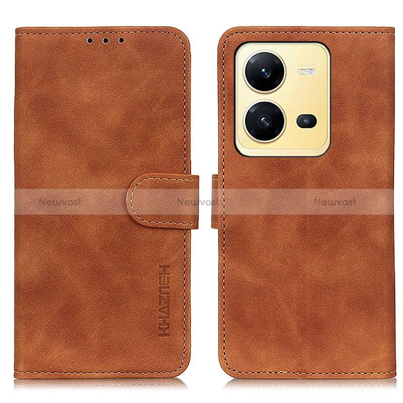 Leather Case Stands Flip Cover Holder K03Z for Vivo X80 Lite 5G Brown