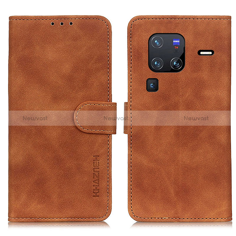 Leather Case Stands Flip Cover Holder K03Z for Vivo X80 Pro 5G Brown