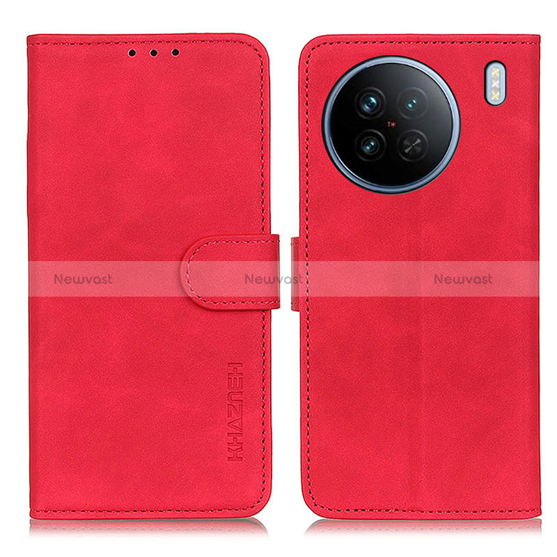 Leather Case Stands Flip Cover Holder K03Z for Vivo X90 5G Red