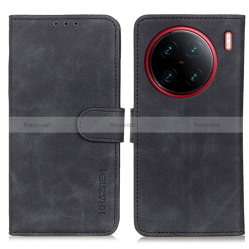 Leather Case Stands Flip Cover Holder K03Z for Vivo X90 Pro+ Plus 5G Black