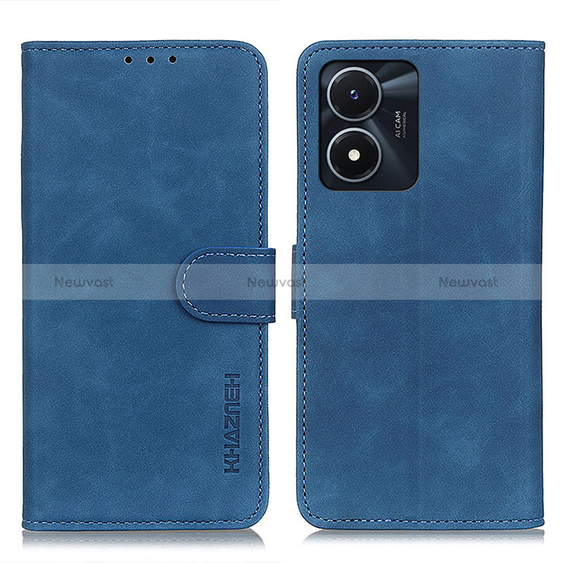 Leather Case Stands Flip Cover Holder K03Z for Vivo Y02S Blue