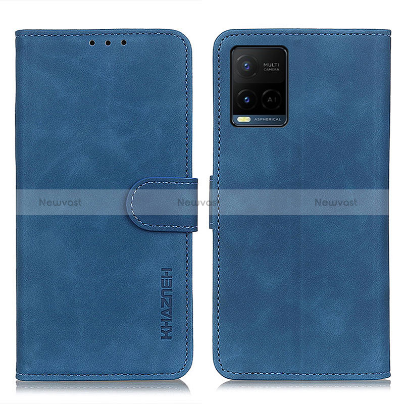 Leather Case Stands Flip Cover Holder K03Z for Vivo Y21a Blue