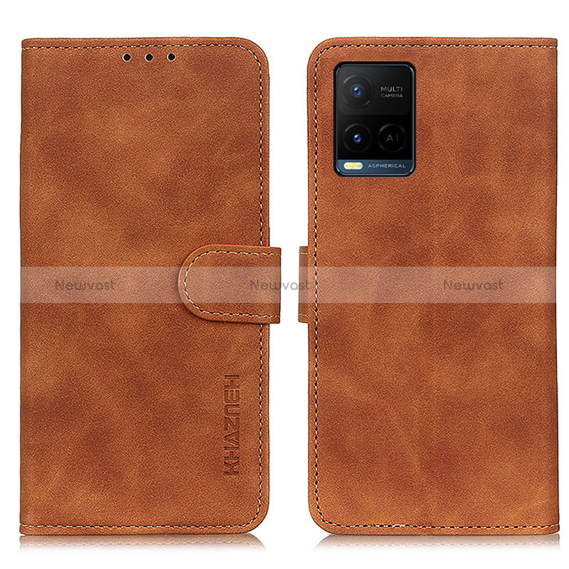 Leather Case Stands Flip Cover Holder K03Z for Vivo Y21a Brown