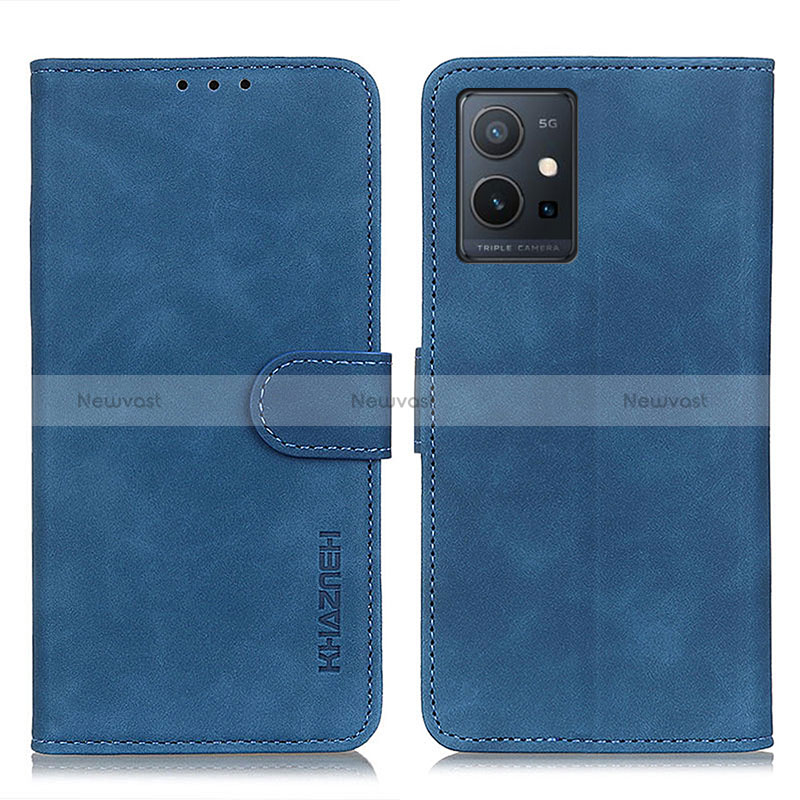Leather Case Stands Flip Cover Holder K03Z for Vivo Y75 5G Blue
