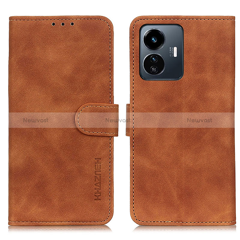 Leather Case Stands Flip Cover Holder K03Z for Vivo Y77 5G Brown