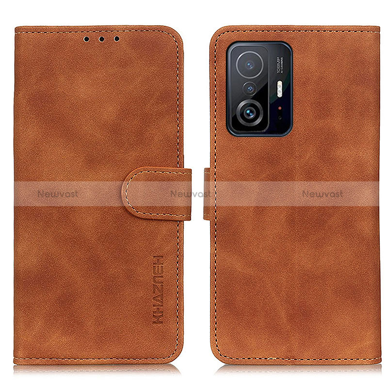 Leather Case Stands Flip Cover Holder K03Z for Xiaomi Mi 11T Pro 5G Brown