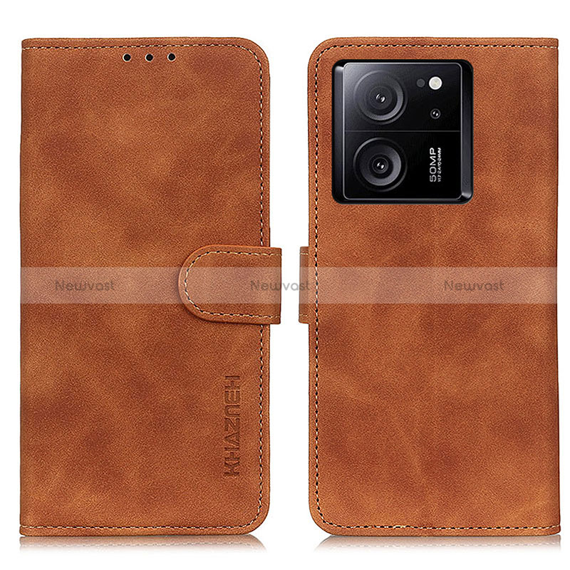 Leather Case Stands Flip Cover Holder K03Z for Xiaomi Mi 13T 5G Brown