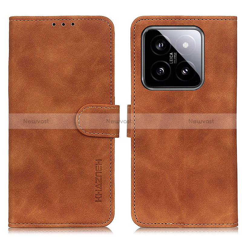 Leather Case Stands Flip Cover Holder K03Z for Xiaomi Mi 14 5G Brown