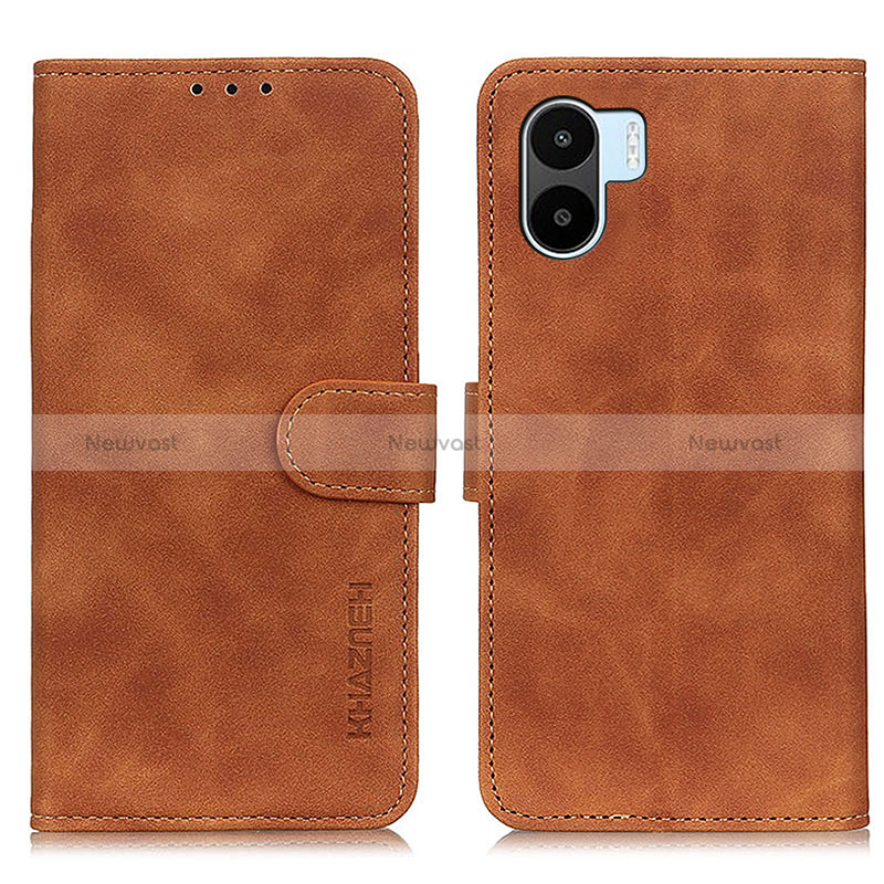 Leather Case Stands Flip Cover Holder K03Z for Xiaomi Poco C50 Brown