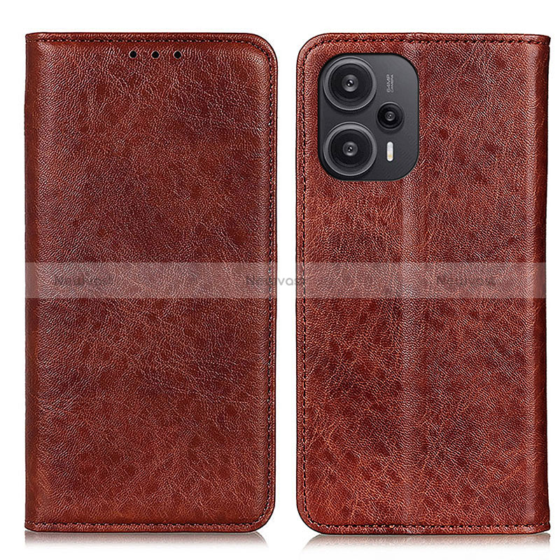 Leather Case Stands Flip Cover Holder K03Z for Xiaomi Poco F5 5G Brown