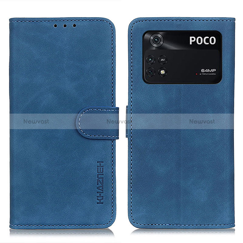 Leather Case Stands Flip Cover Holder K03Z for Xiaomi Poco M4 Pro 4G Blue