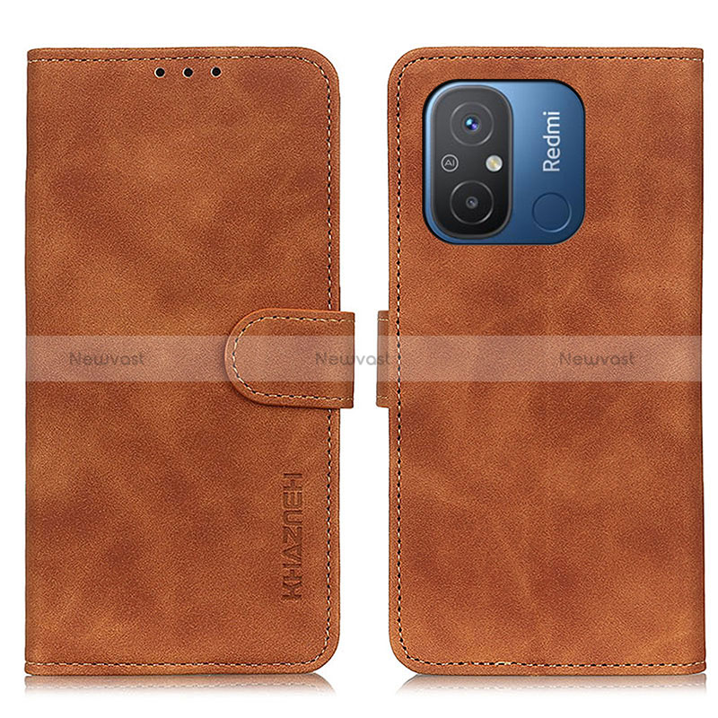 Leather Case Stands Flip Cover Holder K03Z for Xiaomi Redmi 12C 4G Brown