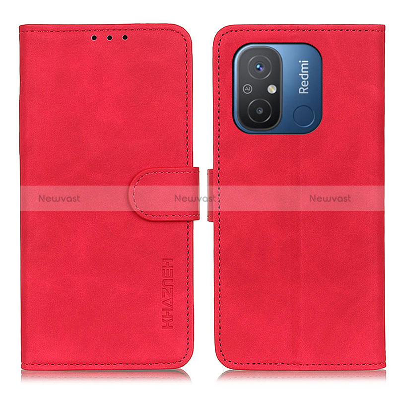 Leather Case Stands Flip Cover Holder K03Z for Xiaomi Redmi 12C 4G Red