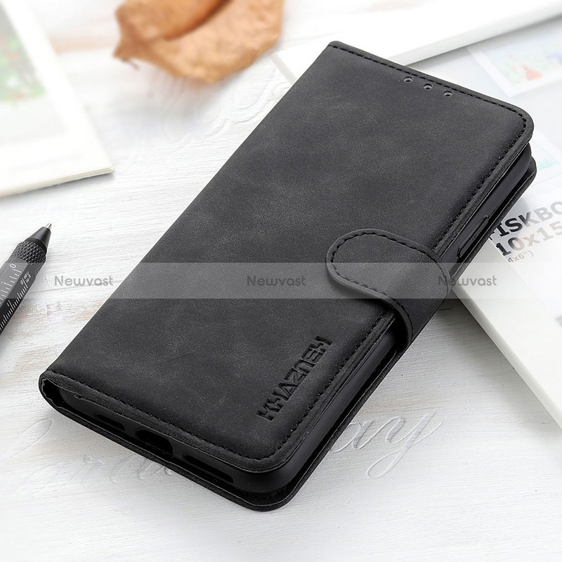 Leather Case Stands Flip Cover Holder K03Z for Xiaomi Redmi Note 10 5G Black