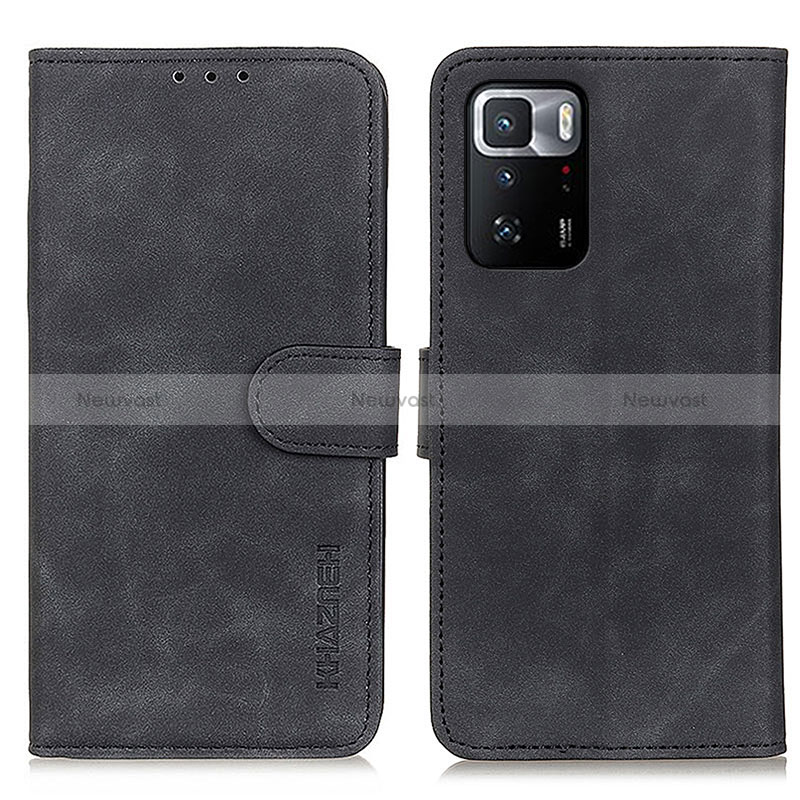 Leather Case Stands Flip Cover Holder K03Z for Xiaomi Redmi Note 10 Pro 5G Black