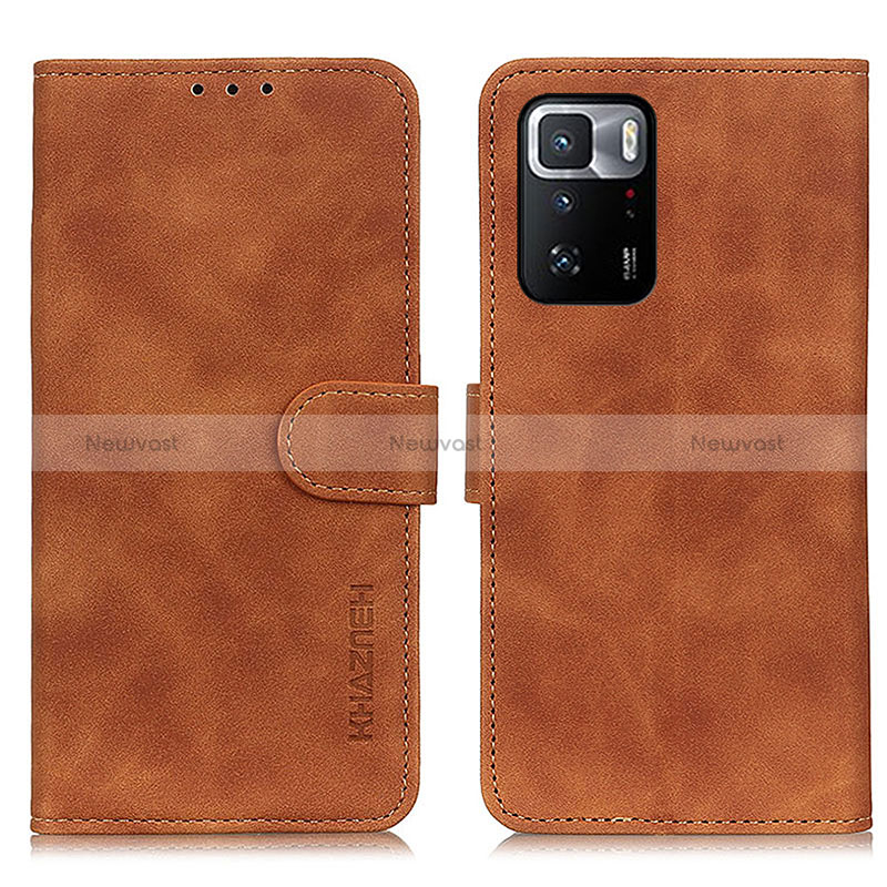 Leather Case Stands Flip Cover Holder K03Z for Xiaomi Redmi Note 10 Pro 5G Brown