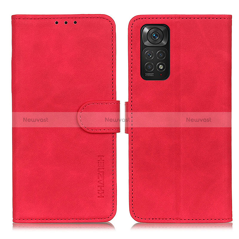 Leather Case Stands Flip Cover Holder K03Z for Xiaomi Redmi Note 11 4G (2022) Red