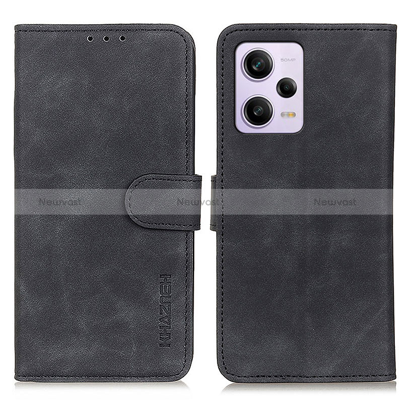 Leather Case Stands Flip Cover Holder K03Z for Xiaomi Redmi Note 12 Pro+ Plus 5G Black