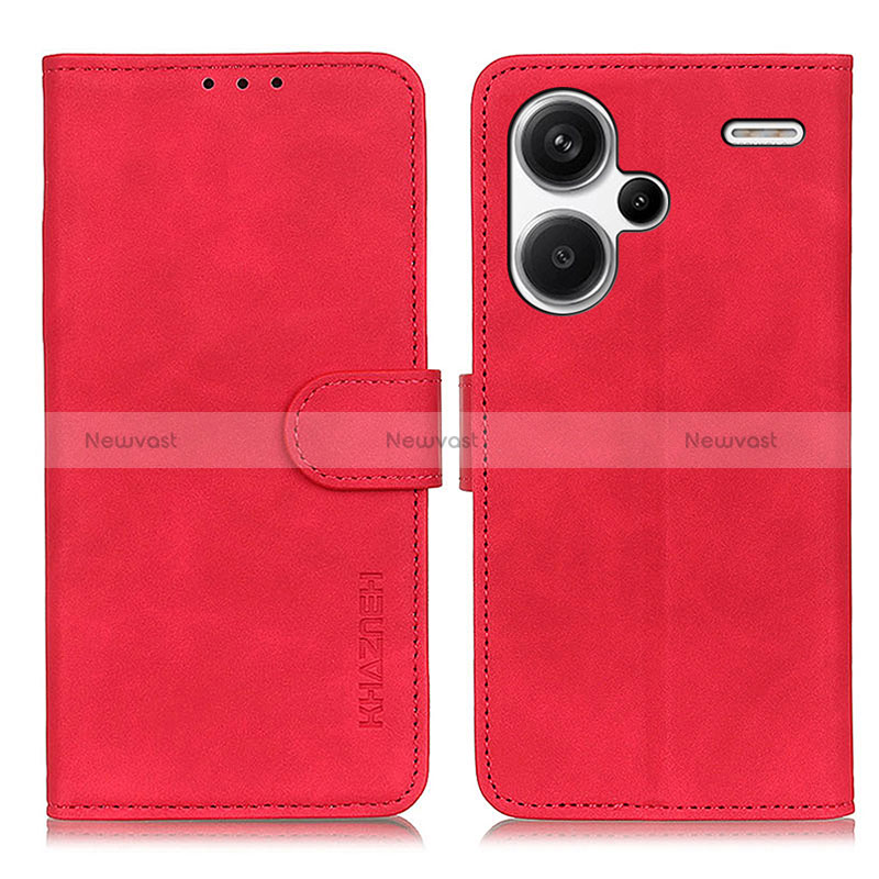 Leather Case Stands Flip Cover Holder K03Z for Xiaomi Redmi Note 13 Pro+ Plus 5G Red