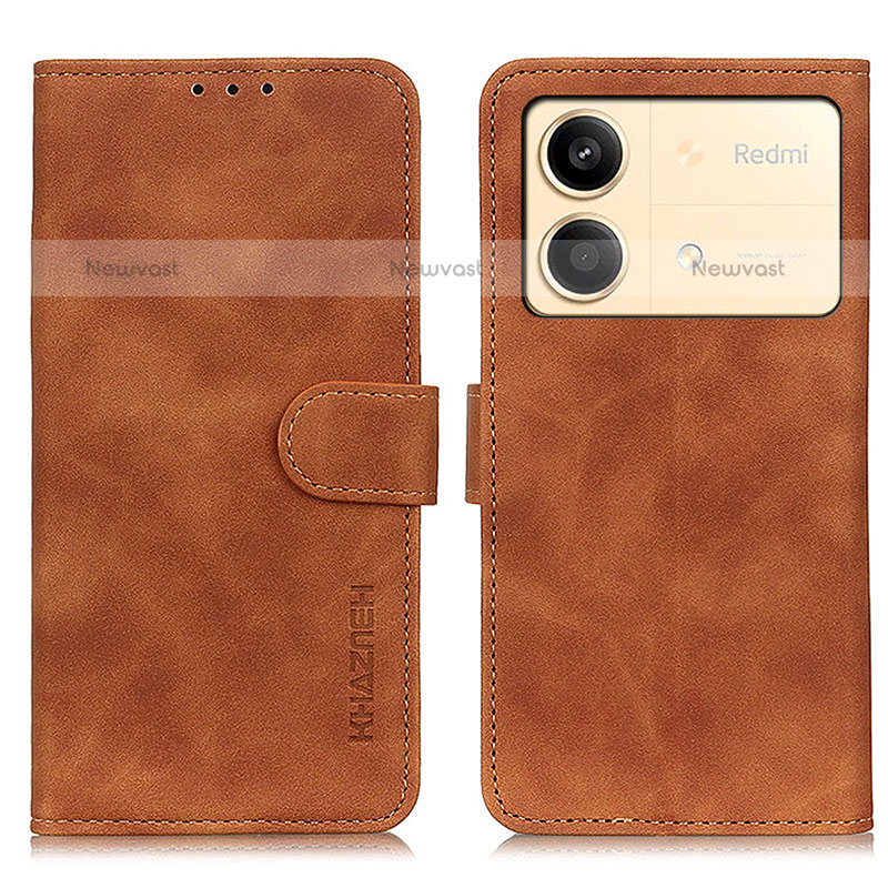 Leather Case Stands Flip Cover Holder K03Z for Xiaomi Redmi Note 13R Pro 5G Brown