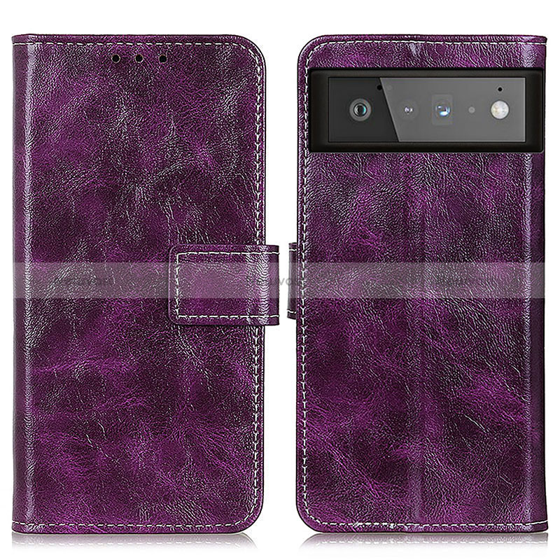 Leather Case Stands Flip Cover Holder K04Z for Google Pixel 6 5G Purple