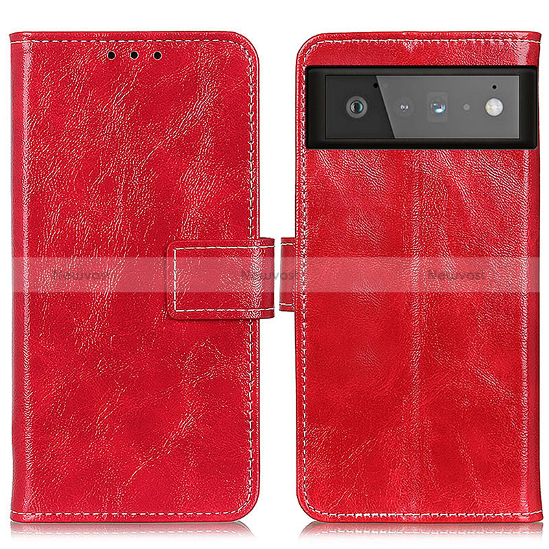 Leather Case Stands Flip Cover Holder K04Z for Google Pixel 6 5G Red