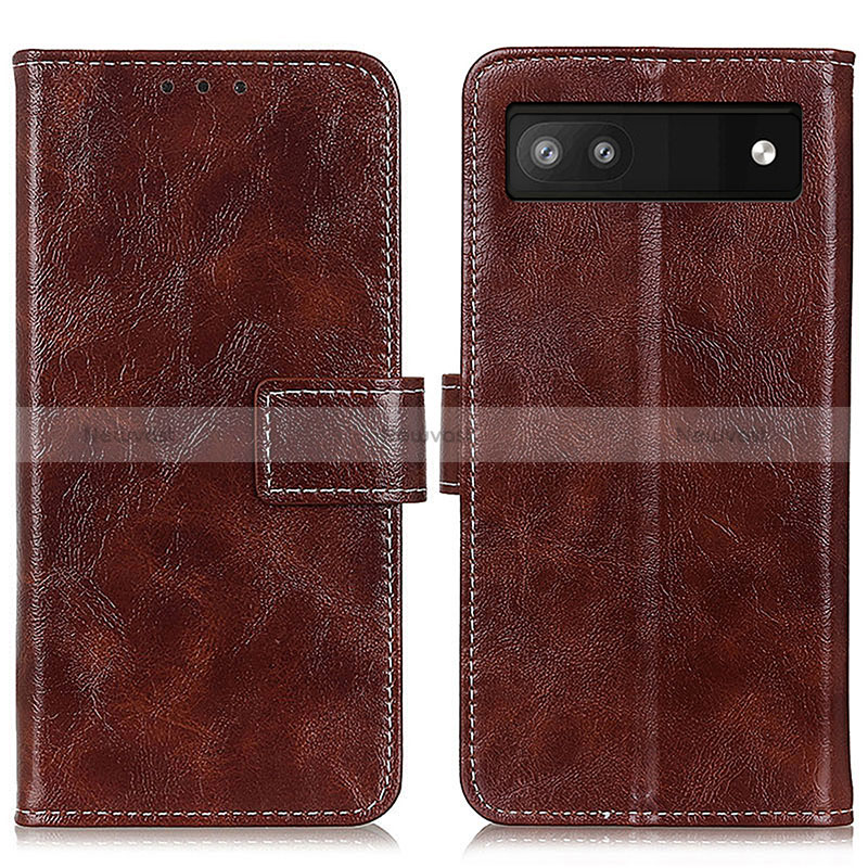 Leather Case Stands Flip Cover Holder K04Z for Google Pixel 6a 5G Brown