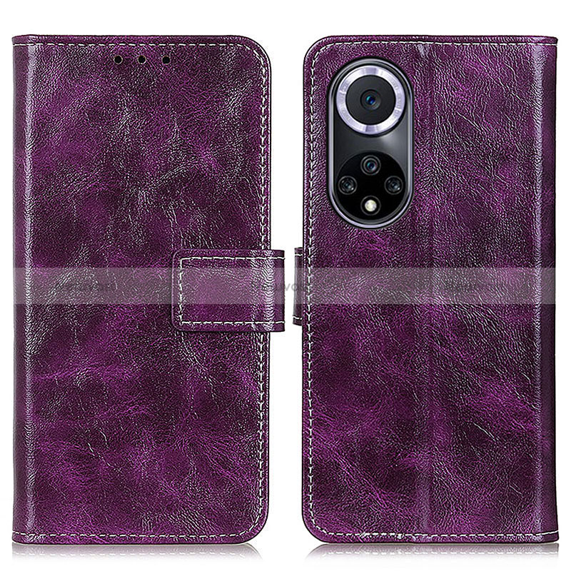 Leather Case Stands Flip Cover Holder K04Z for Huawei Honor 50 5G Purple