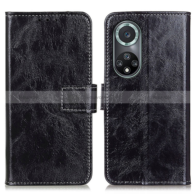 Leather Case Stands Flip Cover Holder K04Z for Huawei Honor 50 Pro 5G Black