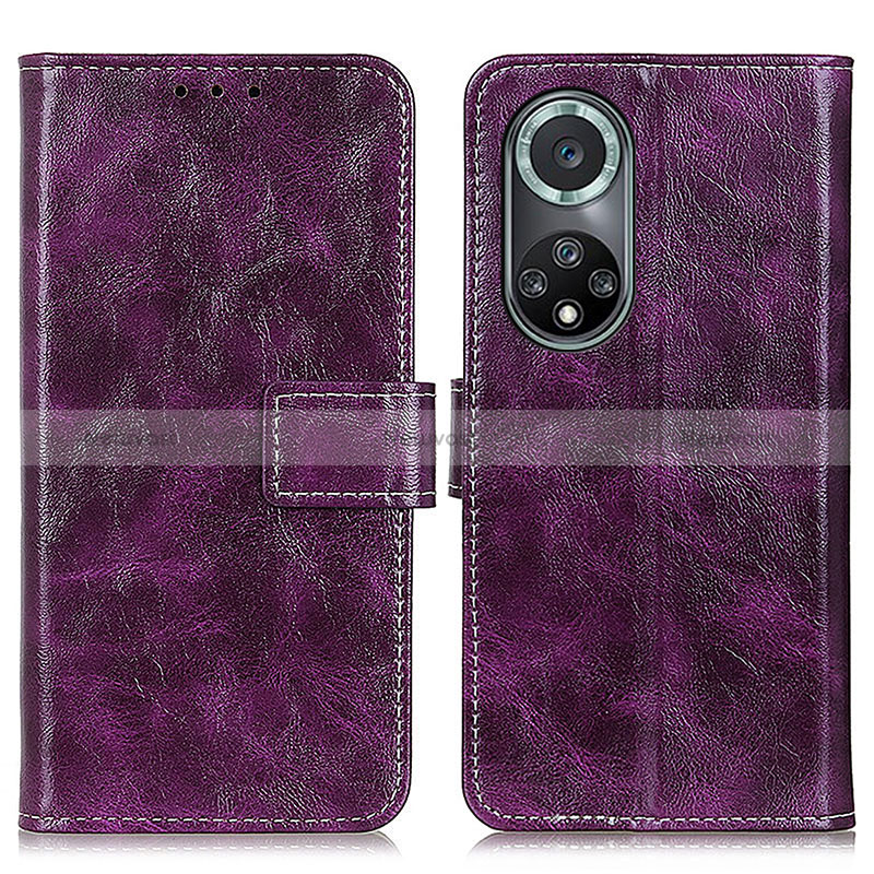 Leather Case Stands Flip Cover Holder K04Z for Huawei Honor 50 Pro 5G Purple