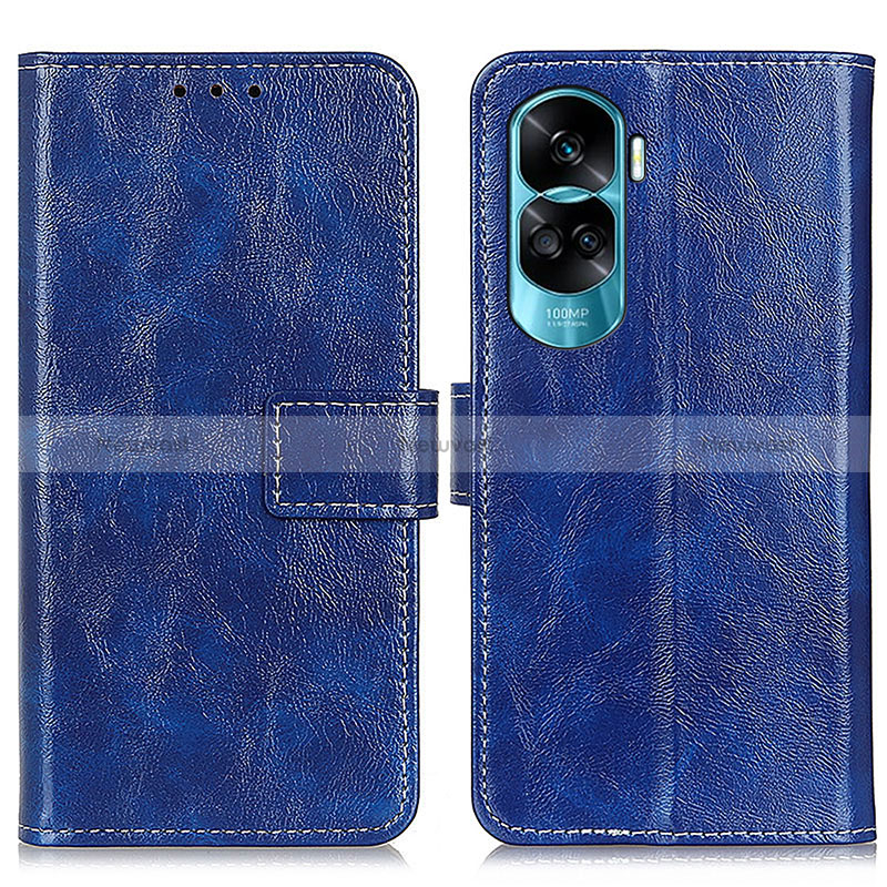 Leather Case Stands Flip Cover Holder K04Z for Huawei Honor 90 Lite 5G Blue