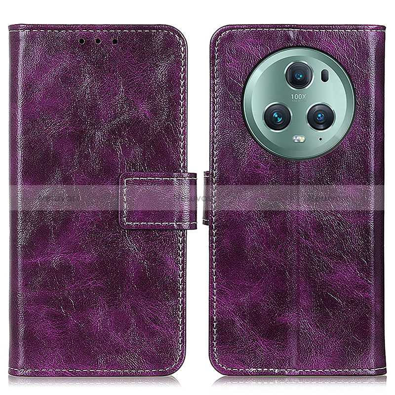 Leather Case Stands Flip Cover Holder K04Z for Huawei Honor Magic5 Pro 5G Purple