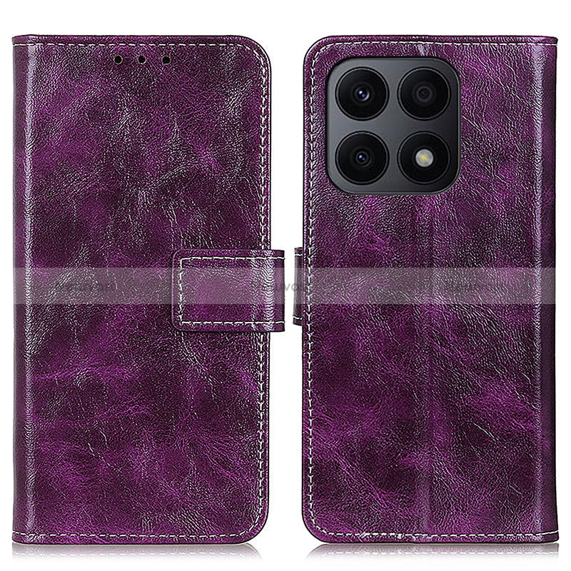 Leather Case Stands Flip Cover Holder K04Z for Huawei Honor X8a 4G Purple