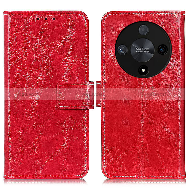 Leather Case Stands Flip Cover Holder K04Z for Huawei Honor X9b 5G Red