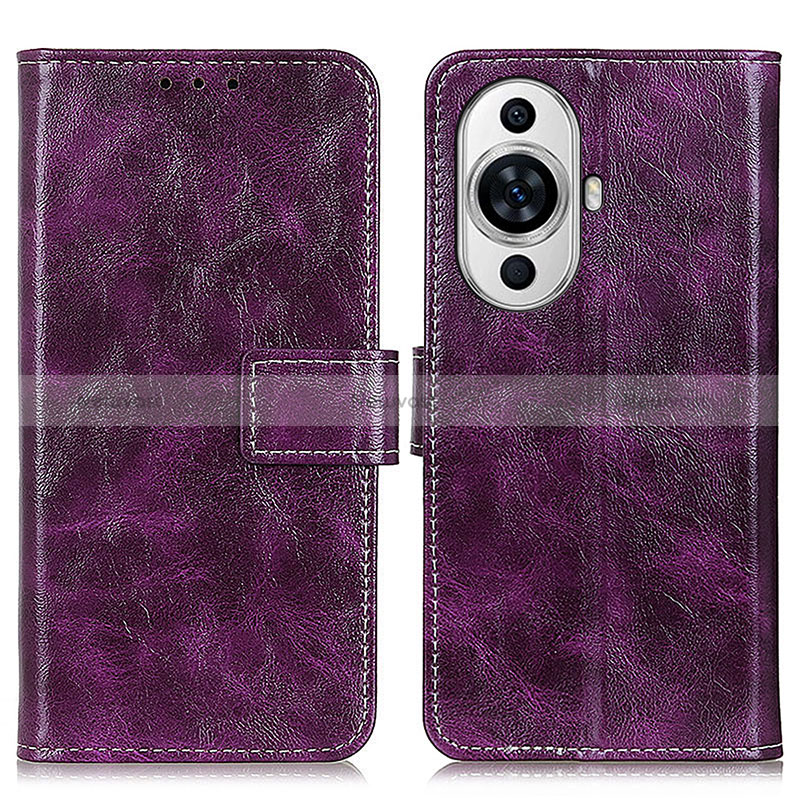 Leather Case Stands Flip Cover Holder K04Z for Huawei Nova 11 Purple