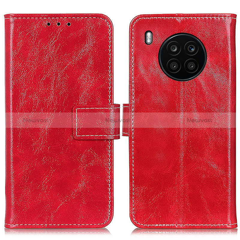 Leather Case Stands Flip Cover Holder K04Z for Huawei Nova 8i Red