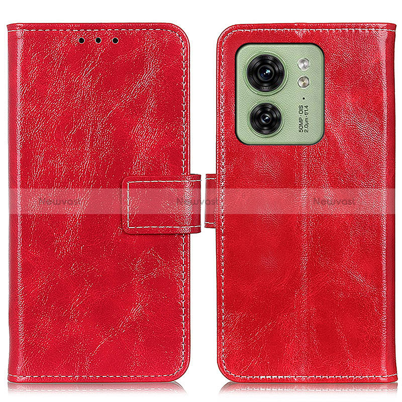 Leather Case Stands Flip Cover Holder K04Z for Motorola Moto Edge (2023) 5G Red