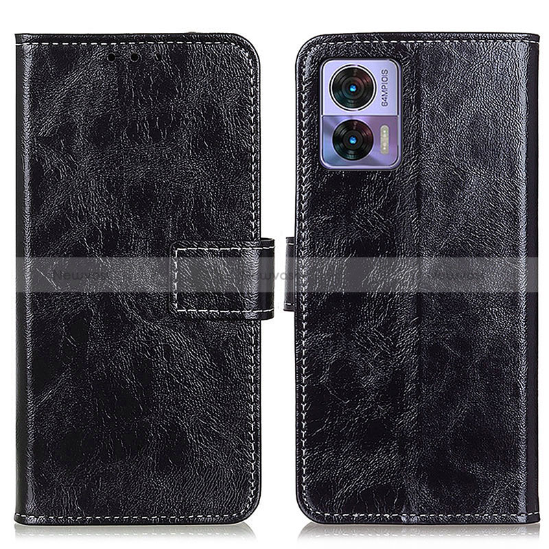 Leather Case Stands Flip Cover Holder K04Z for Motorola Moto Edge 30 Lite 5G Black