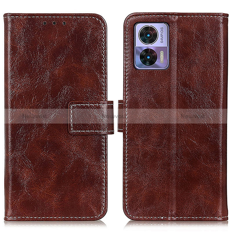 Leather Case Stands Flip Cover Holder K04Z for Motorola Moto Edge 30 Neo 5G Brown