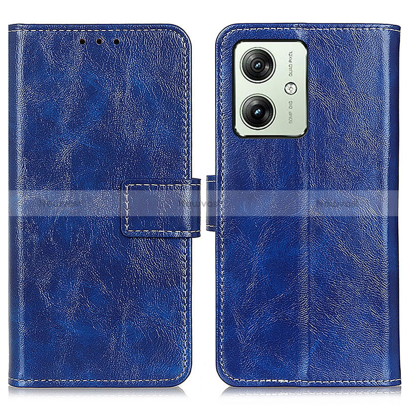 Leather Case Stands Flip Cover Holder K04Z for Motorola Moto G54 5G Blue