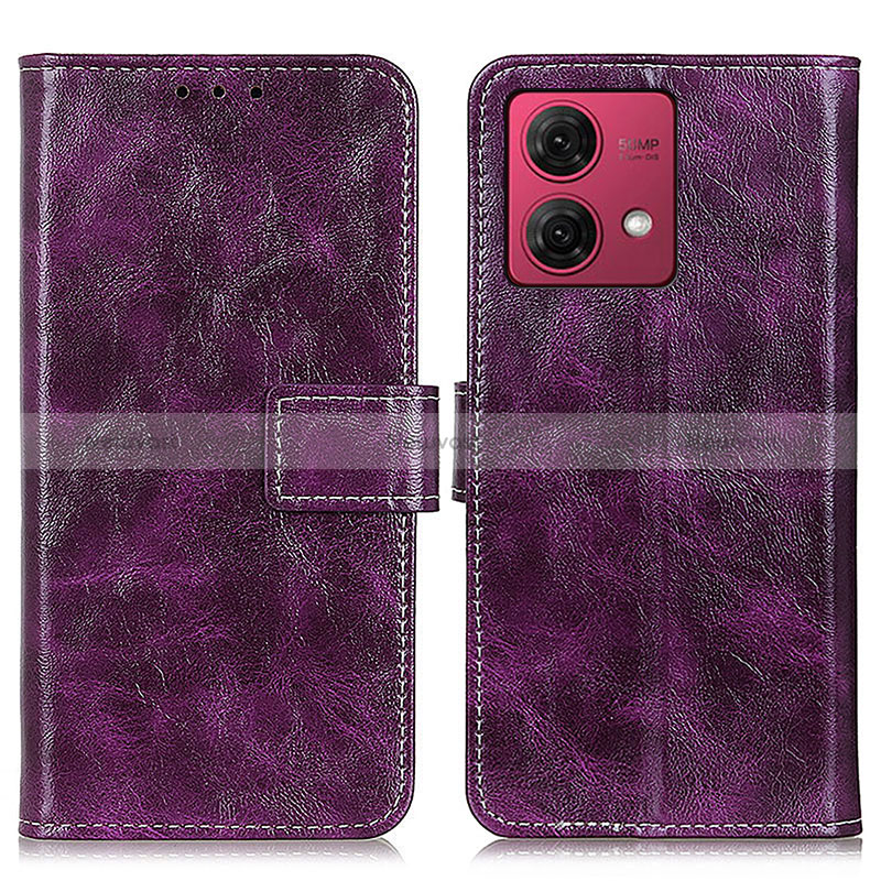 Leather Case Stands Flip Cover Holder K04Z for Motorola Moto G84 5G Purple