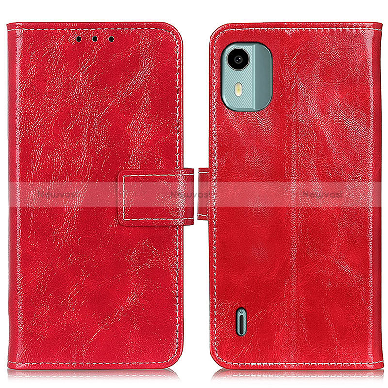 Leather Case Stands Flip Cover Holder K04Z for Nokia C12 Plus Red